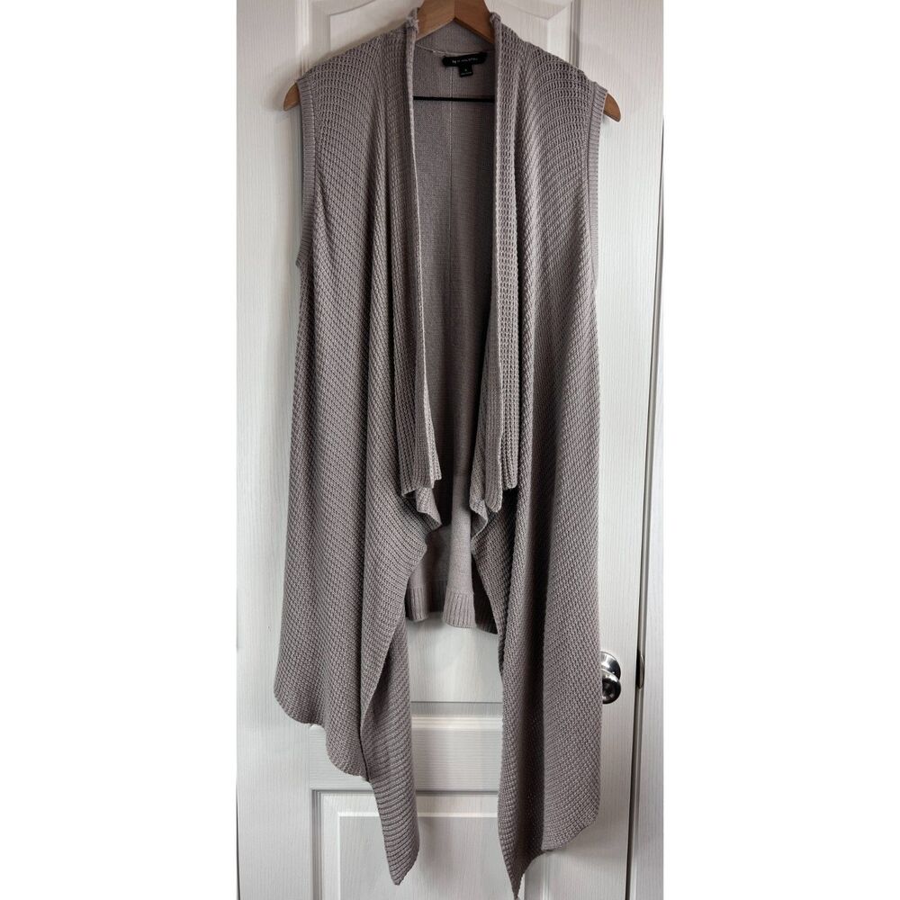 H by Halston Women's Open Front Waterfall Cardigan Vest Sweater Gray Size S